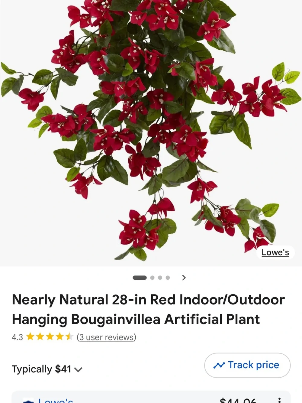 Set of 4 Artificial Red Bougainvillea Hanging Bush Stalks UV Resistant Plant New